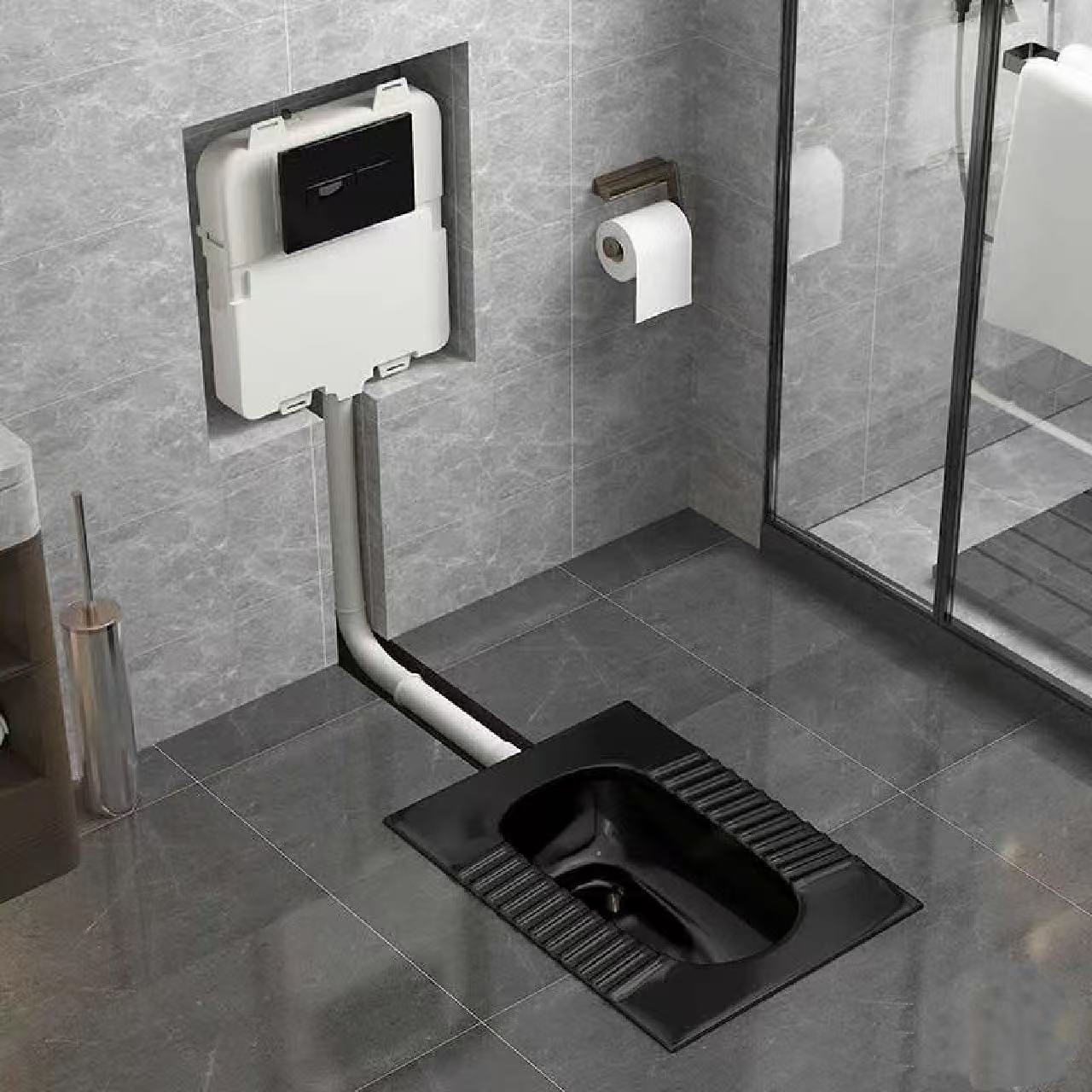 Public restroom toilet tank
