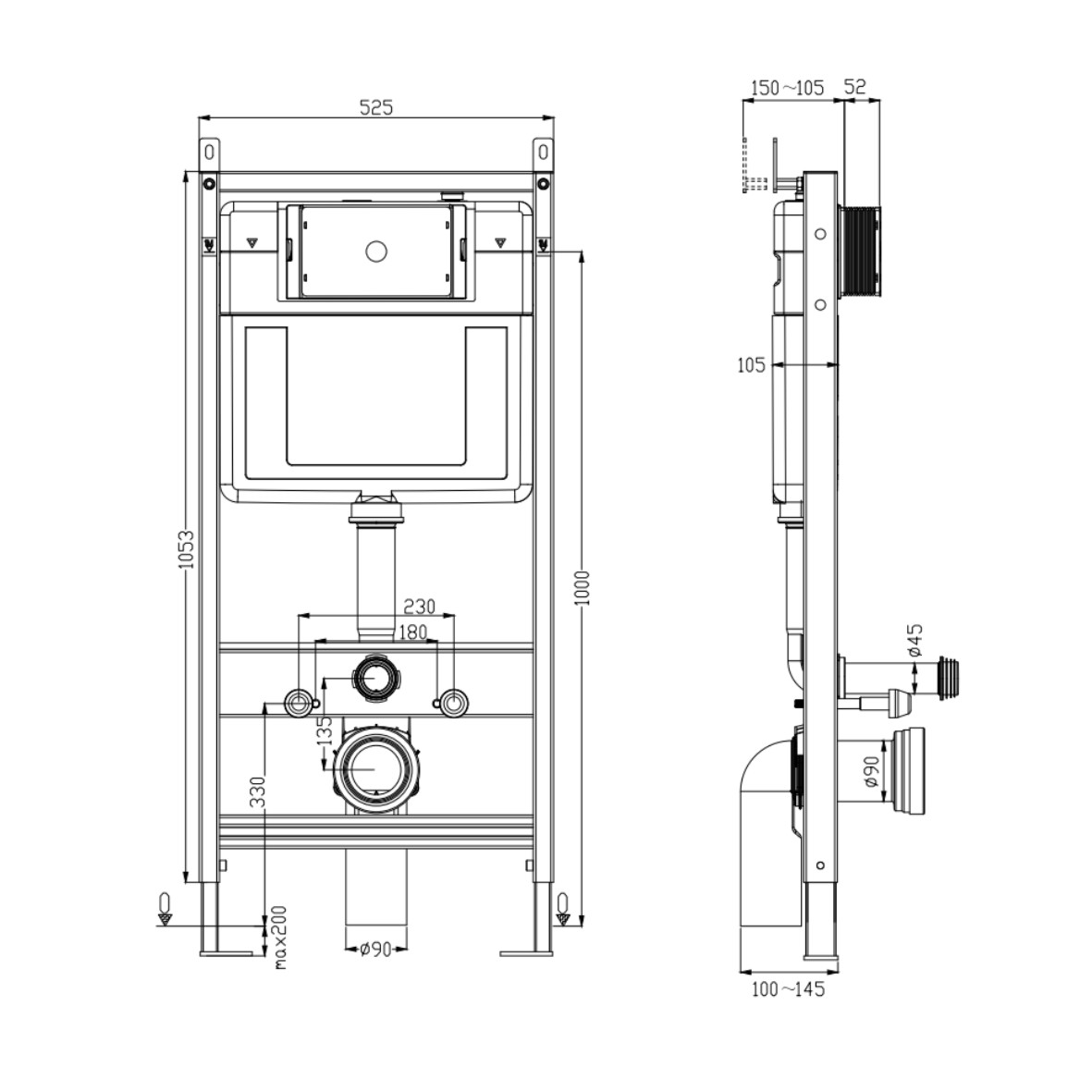 The water tank bracket and the cistern size can be customized