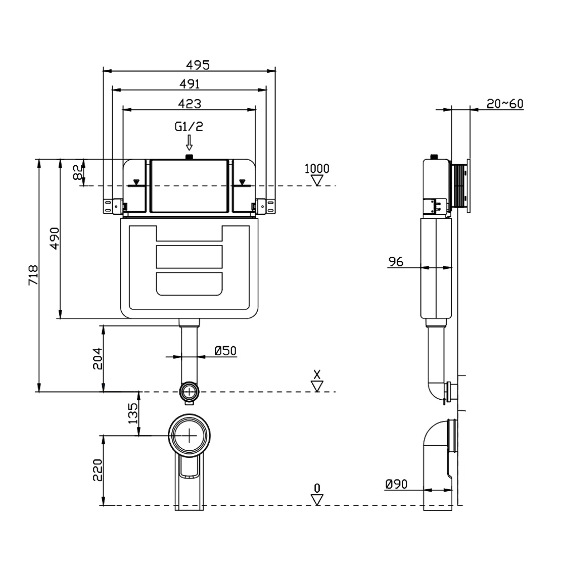 Elegant Concealed Cistern Without Supporting Frame