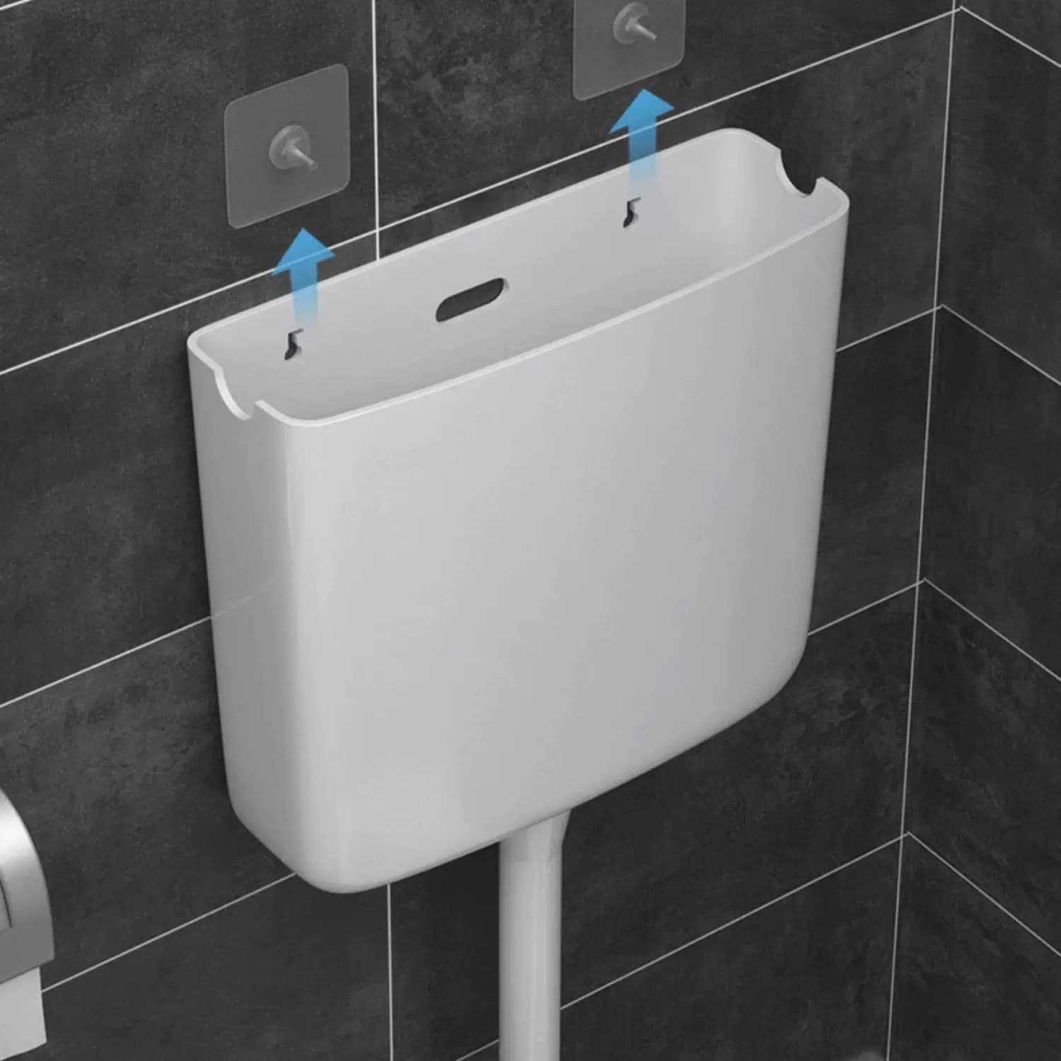 Wall-mounted flush tank with long rail and water-saving mechanism